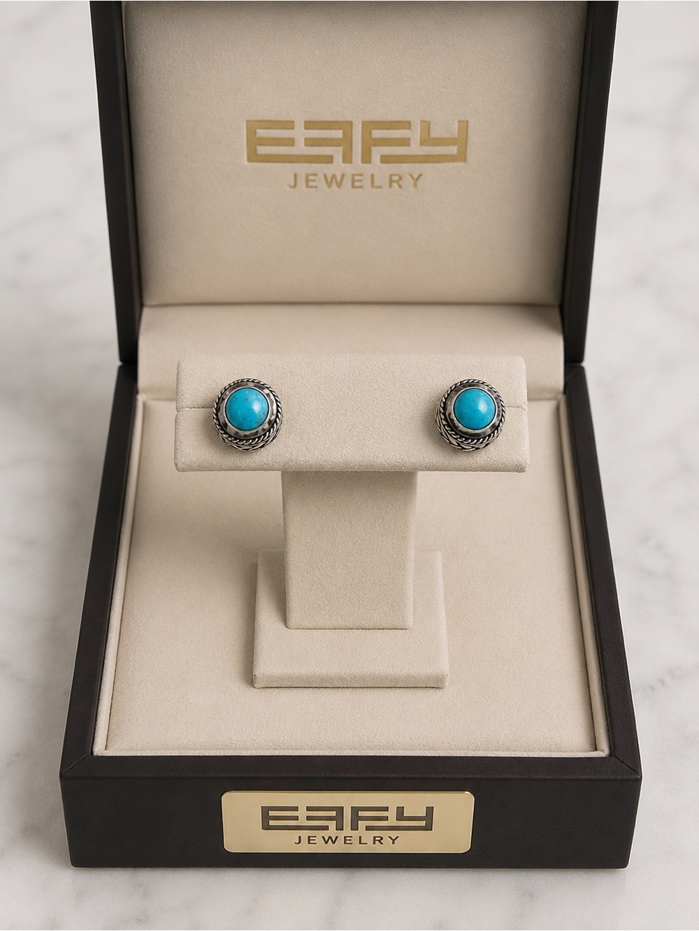 Effy 925 Sterling Silver/18k Yellow Gold Turquoise Stud Ladies Earrings/Gift NEW - Picture 3 of 5
